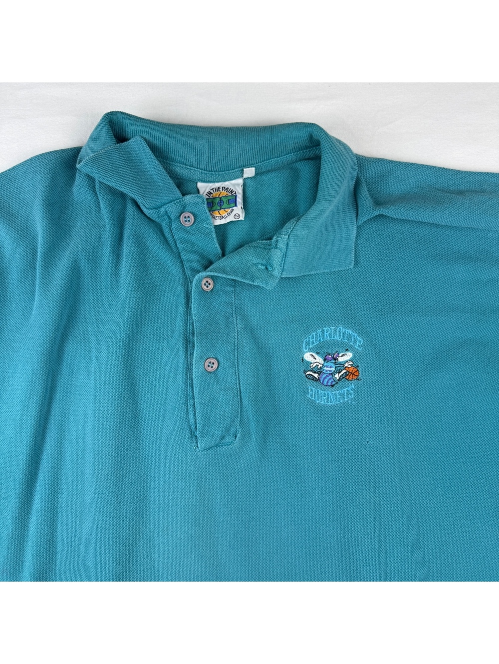 Charlotte Hornets Vintage 90s NBA Polo Shirt 100% Cotton Turquoise